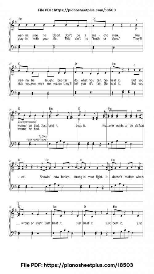 Beat It by Michael Jackson Level Beginner 6 Beat It piano sheet music free pdf