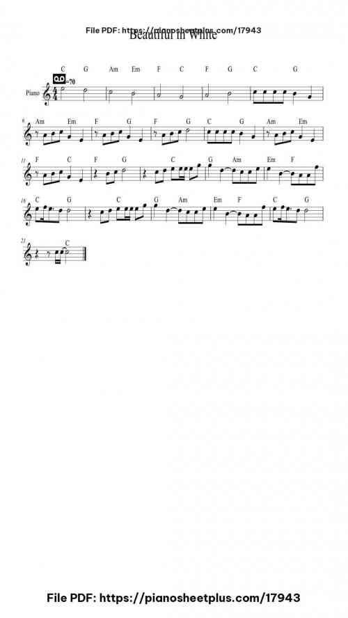 Beautiful in White by Westlife Level Easy 2 Beautiful in White piano sheet music free pdf