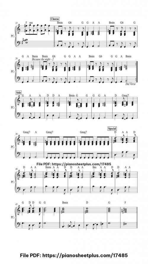 Because the Night by Bruce Springsteen Level Beginner 5 Because the Night piano sheet music free pdf