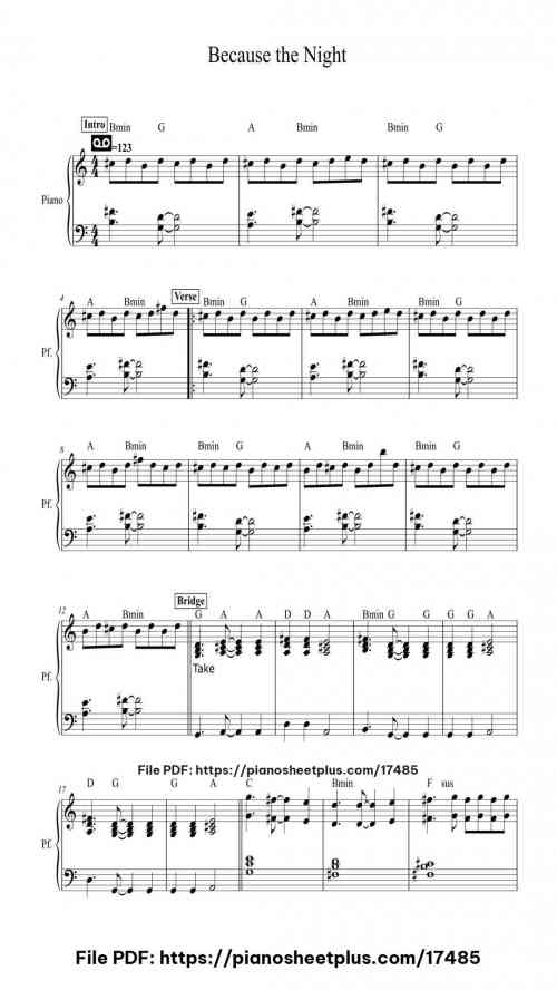 Because the Night by Bruce Springsteen Level Beginner 4 Because the Night piano sheet music free pdf