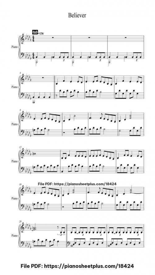 Believer by Imagine Dragons Level Mid-Advanced 6 Believer piano sheet music free pdf