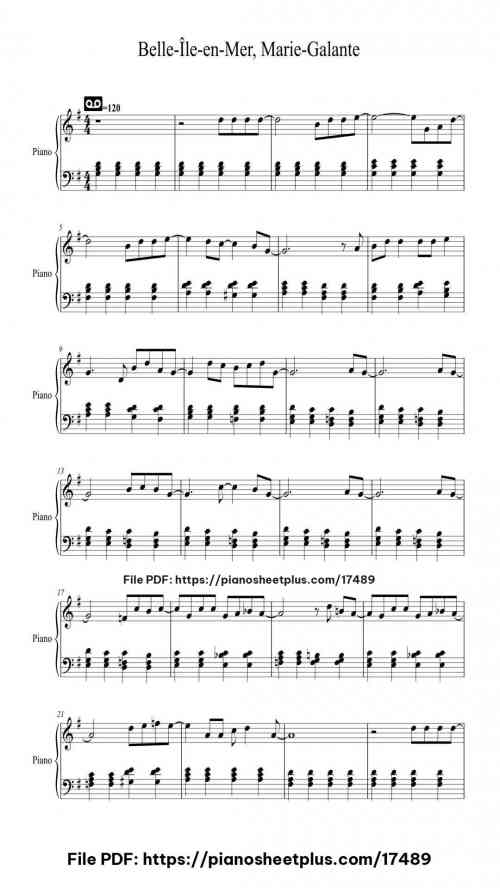 Belle-Île-en-Mer, Marie-Galante by Laurent Voulzy Level Beginner 4 Belle-Île-en-Mer, Marie-Galante piano sheet music free pdf