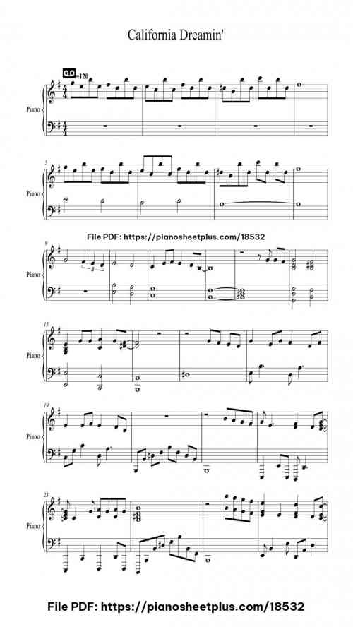 California Dreamin' by Sia Level Intermediate 5 California Dreamin' piano sheet music free pdf