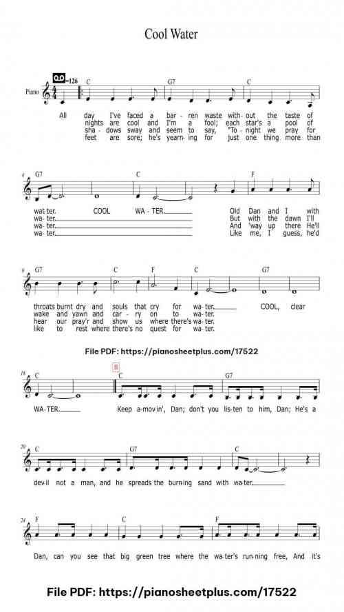 Cool Water by Sons of the Pioneers Level Easy 3 Cool Water piano sheet music free pdf