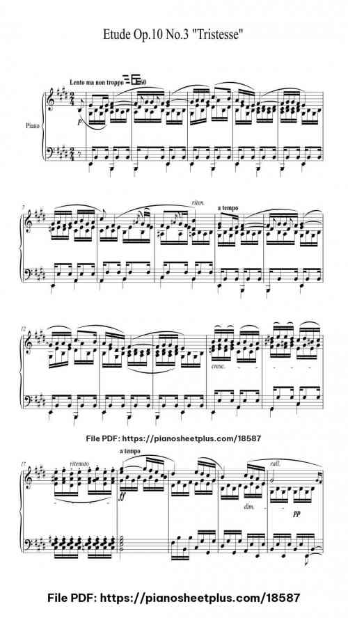 Etude Op. 10 No. 3 in E Major "Tristesse" by Frédéric Chopin Level Intermediate 5 Etude Op. 10 No. 3 in E Major "Tristesse" piano sheet music free pdf