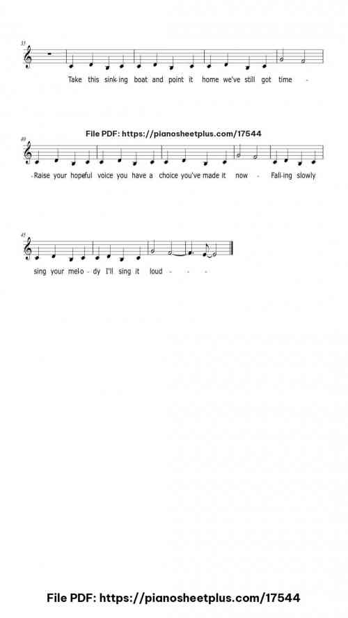 Falling Slowly by Glen Hansard/Marketa Irglova Level Easy 4 Falling Slowly piano sheet music free pdf