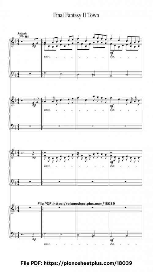 Final Fantasy II Town by Nobuo Uematsu Level Intermediate 7 Final Fantasy II Town piano sheet music free pdf