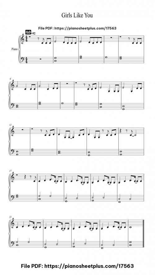 Girls Like You by Maroon 5 Level Easy 2 Girls Like You piano sheet music free pdf