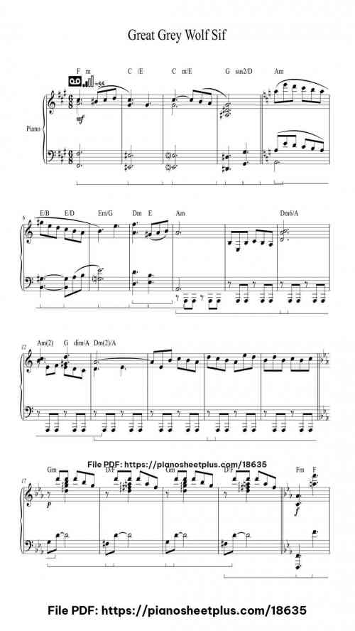 Great Grey Wolf Sif by Motoi Sakuraba Level Intermediate 4 Great Grey Wolf Sif piano sheet music free pdf