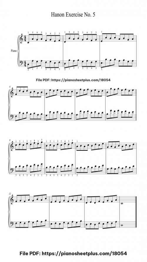 Hanon - Étude No. 5 by C. L. Hanon Level Easy 2 Hanon - Étude No. 5 piano sheet music free pdf