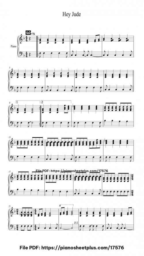 Hey Jude by John Lennon/Paul McCartney Level Beginner 3 Hey Jude piano sheet music free pdf