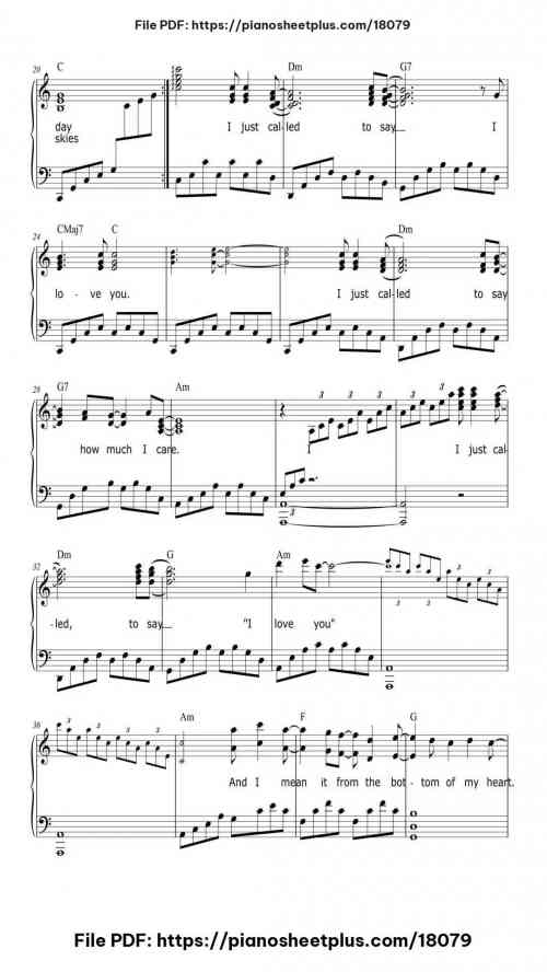 I Just Called to Say I Love You by Stevie Wonder Level Intermediate 8 I Just Called to Say I Love You piano sheet music free pdf