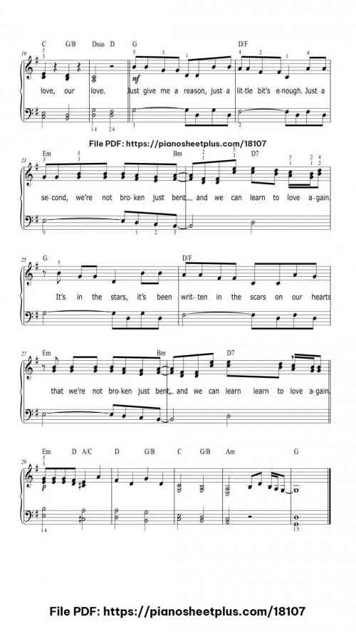 Just Give Me a Reason by P!nk Level Beginner 4 Just Give Me a Reason piano sheet music free pdf