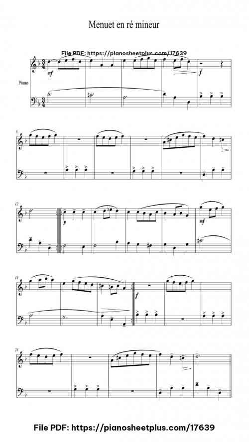 Menuet en Ré Mineur by Leopold Mozart Level Beginner 2 Menuet en Ré Mineur piano sheet music free pdf