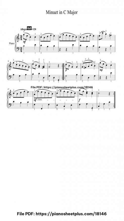 Minuet in C Major by Johann Christoph Friedrich Bach Level Beginner 2 Minuet in C Major piano sheet music free pdf