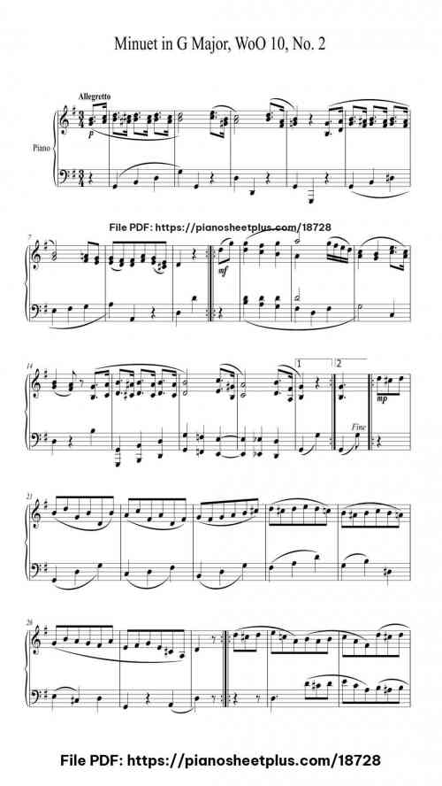 Minuet in G Major, WoO 10, No. 2 by Ludwig van Beethoven Level Intermediate 3 Minuet in G Major, WoO 10, No. 2 piano sheet music free pdf