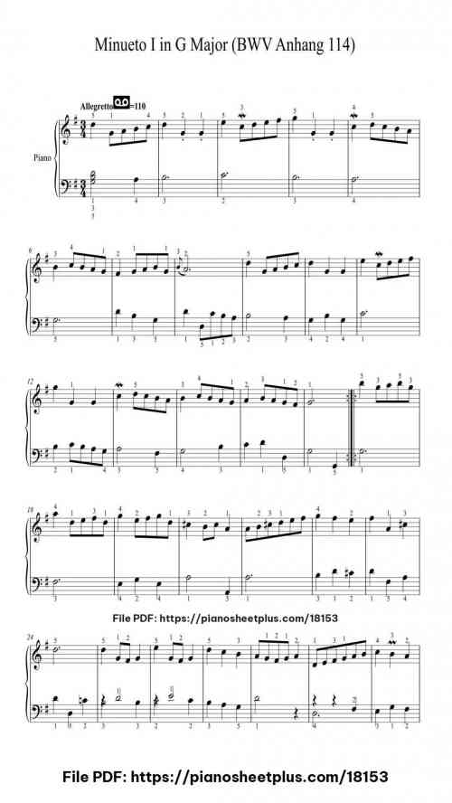 Minueto I in G Major (BWV Anhang 114) by Christian Petzold Level Beginner 3 Minueto I in G Major (BWV Anhang 114) by Christian Petzold Level Beginner