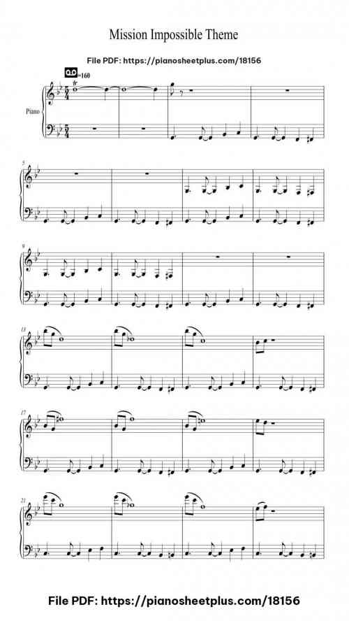 Mission Impossible Theme by Lalo Schifrin Level Beginner 3 Mission Impossible Theme piano sheet music free pdf