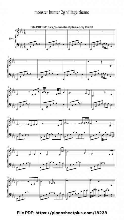 monster hunter 2g village theme by - Level Mid-Advanced 4 monster hunter 2g village theme piano sheet music free pdf