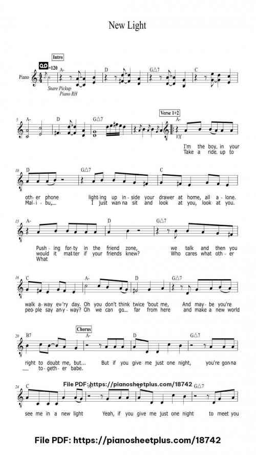 New Light by John Mayer Level Beginner 4 New Light piano sheet music free pdf