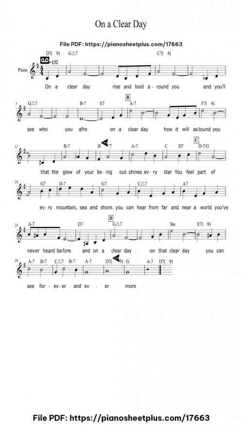 On a Clear Day by Burton Lane Level Easy 2 On a Clear Day piano sheet music free pdf