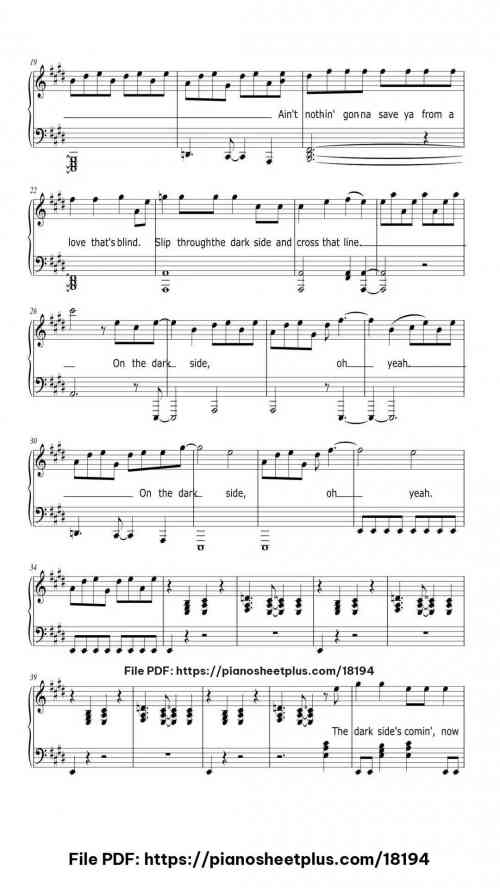 On The Dark Side by John Cafferty and the Beaver Brown Band Level Beginner 7 On The Dark Side piano sheet music free pdf