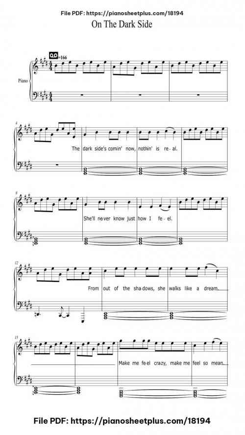 On The Dark Side by John Cafferty and the Beaver Brown Band Level Beginner 6 On The Dark Side piano sheet music free pdf