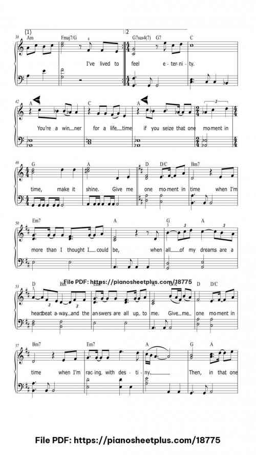 One Moment In Time by Whitney Houston Level Intermediate 7 One Moment In Time piano sheet music free pdf
