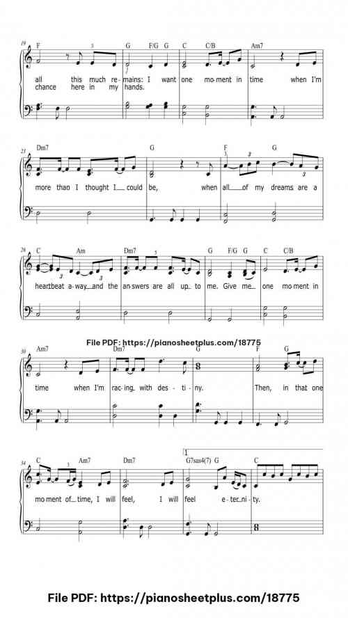 One Moment In Time by Whitney Houston Level Intermediate 6 One Moment In Time piano sheet music free pdf
