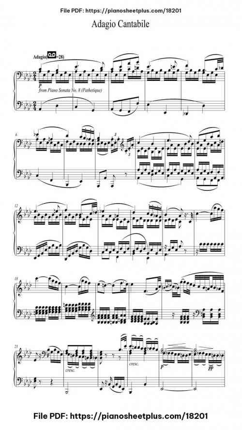 Piano Sonata No. 8 in C Minor, Op. 13 "Pathétique": II. Adagio cantabile by Ludwig van Beethoven Level Mid-Advanced 5 Piano Sonata No. 8 in C Minor, Op. 13 "Pathétique": II. Adagio cantabile piano sheet music free pdf
