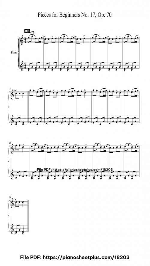 Pieces for Beginners No. 17, Op. 70 by Johann Hermann Berens Level Beginner 4 Pieces for Beginners No. 17, Op. 70 by Johann Hermann Berens Level Beginner