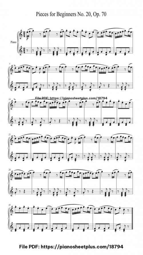 Pieces for Beginners No. 20, Op. 70 by Johann Hermann Berens Level Beginner 2 Pieces for Beginners No. 20, Op. 70 piano sheet music free pdf