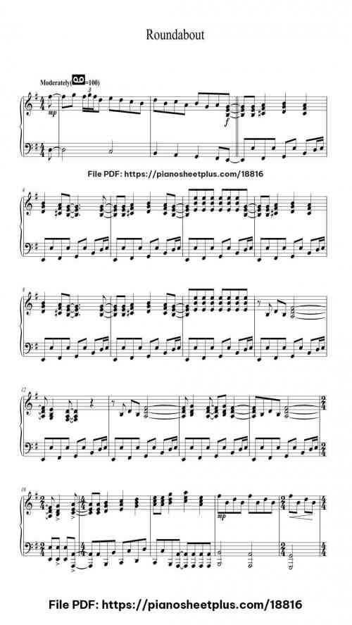 Roundabout by Yes Level Intermediate 7 Roundabout piano sheet music free pdf