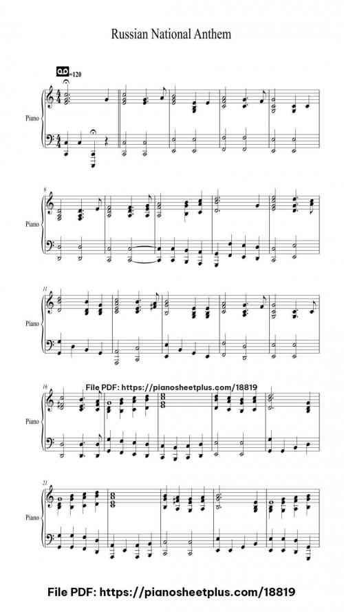 Russian National Anthem by Alexander Alexandrov Level Intermediate 3 Russian National Anthem piano sheet music free pdf