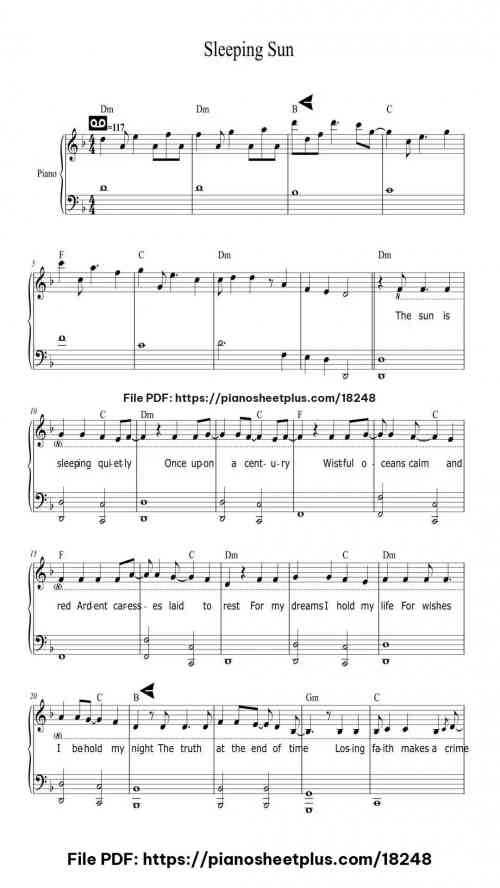 Sleeping Sun by Nightwish Level Intermediate 5 Sleeping Sun piano sheet music free pdf