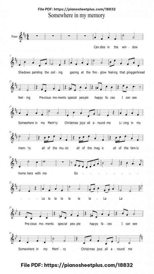 Somewhere in My Memory by John Williams Level Easy 3 Somewhere in My Memory piano sheet music free pdf