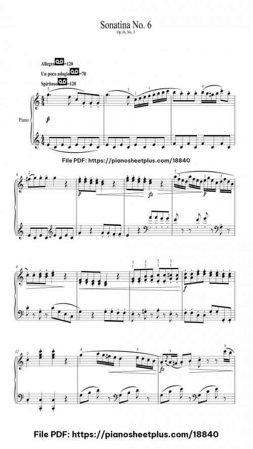 Sonatina No. 3 in C Major, Op. 36 by Muzio Clementi Level Intermediate 8 Sonatina No. 3 in C Major, Op. 36 piano sheet music free pdf