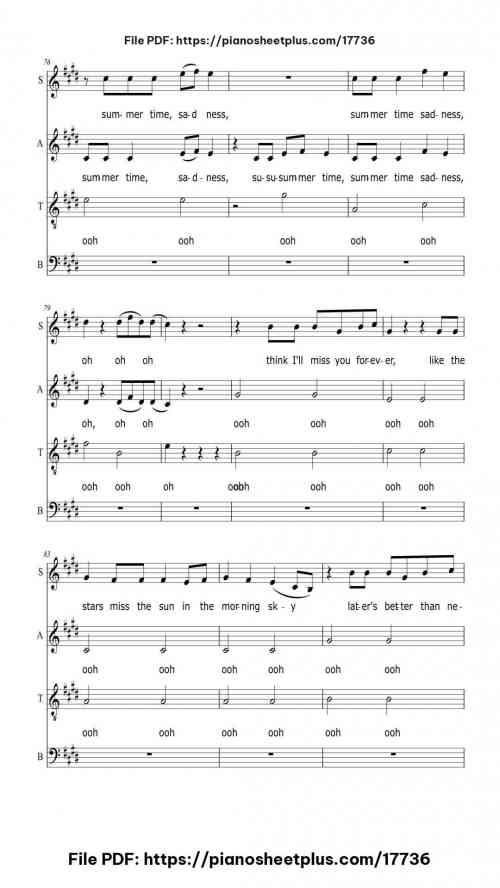 Summertime Sadness by Lana Del Rey Level Easy 18 Summertime Sadness piano sheet music free pdf
