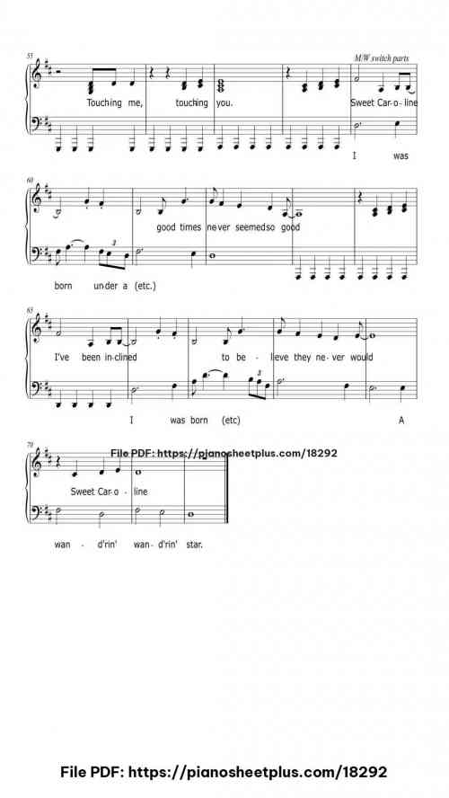 Sweet Caroline/I Was Born by Neil Diamond Level Intermediate 8 Sweet Caroline/I Was Born piano sheet music free pdf