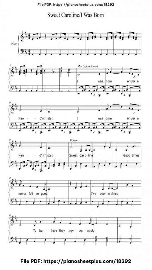 Sweet Caroline/I Was Born by Neil Diamond Level Intermediate 5 Sweet Caroline/I Was Born piano sheet music free pdf