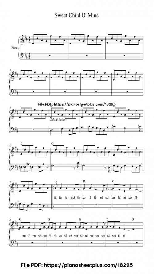 Sweet Child O' Mine by Guns N' Roses Level Beginner 3 Sweet Child O' Mine piano sheet music free pdf
