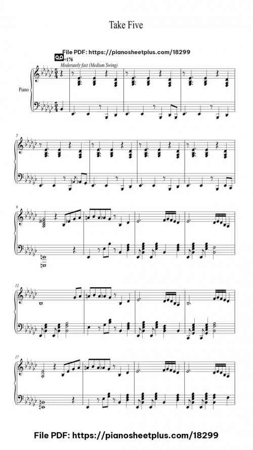 Take Five by The Dave Brubeck Quartet Level Intermediate 4 Take Five piano sheet music free pdf