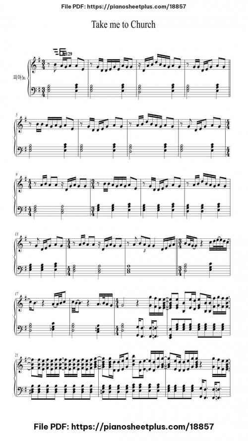 Take me to Church by Hozier Level Intermediate 4 Take me to Church piano sheet music free pdf
