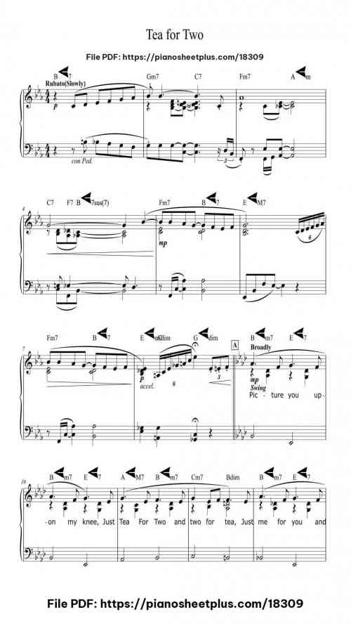 Tea for Two by Vincent Youmans Level Mastery 10 Tea for Two piano sheet music free pdf