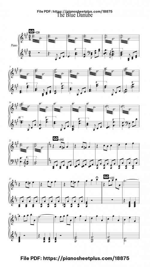 The Blue Danube in D Major by Johann Strauss II Level Mid-Advanced 16 The Blue Danube in D Major piano sheet music free pdf