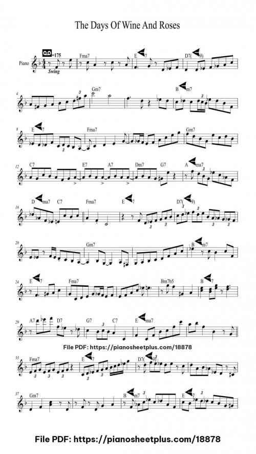 The Days Of Wine And Roses by Henry Mancini Level Beginner 3 The Days Of Wine And Roses piano sheet music free pdf