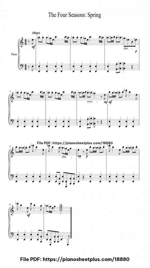 The Four Seasons - Spring in E Major, RV. 269: I. Allegro by Antonio Vivaldi Level Beginner 2 The Four Seasons - Spring in E Major, RV. 269: I. Allegro piano sheet music free pdf