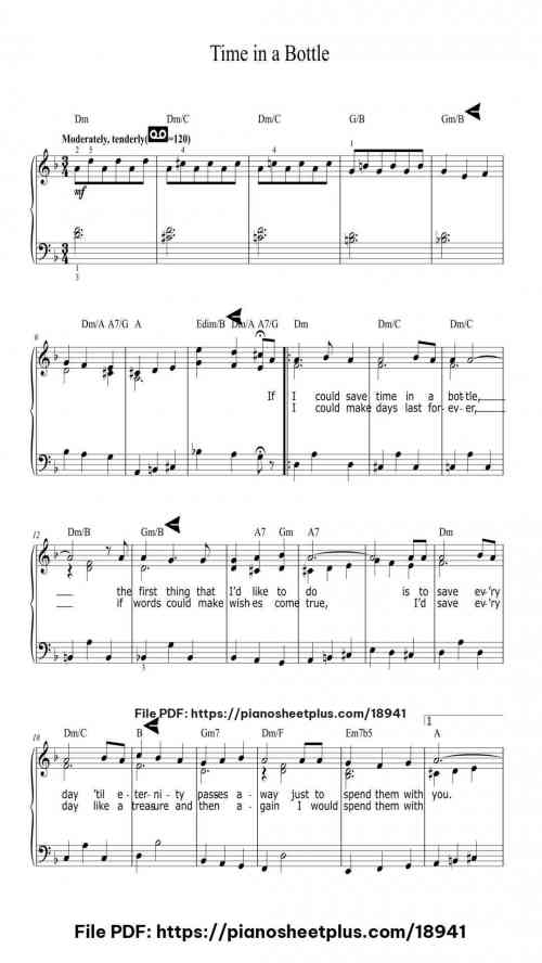 Time in a Bottle by Jim Croce Level Beginner 4 Time in a Bottle piano sheet music free pdf
