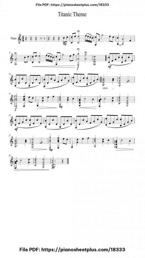 Titanic Theme by James Horner Level Beginner 2 Titanic Theme piano sheet music free pdf