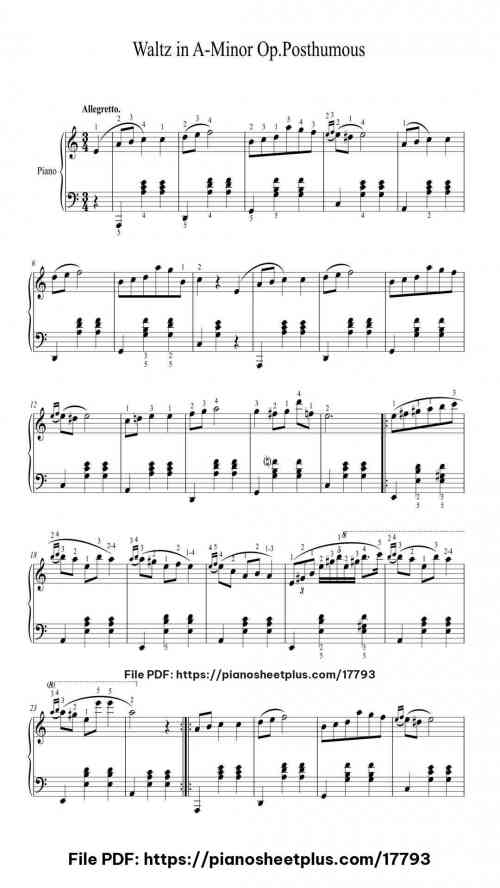 Waltz in A Minor, B. 150 by Frédéric Chopin Level Intermediate 3 Waltz in A Minor, B. 150 piano sheet music free pdf